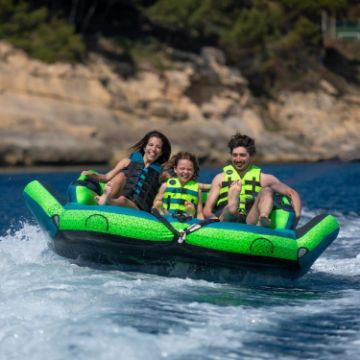 Crew Demonstrating The Compact Footprint And Easy Storage Of The Jobe Sports Binar 3 Towable Tube Towable Inflatable