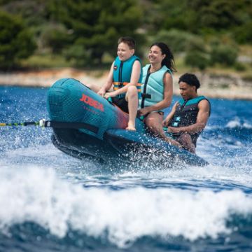 Crew Demonstrating The Compact Footprint And Easy Storage Of The Jobe Sports Chaser 3 Towable Tube Towable Inflatable