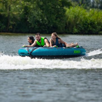 Crew Demonstrating The Compact Footprint And Easy Storage Of The Jobe Sports Compound 3 Towable Tube Towable Inflatable