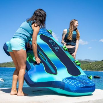 Crew Demonstrating The Compact Footprint And Easy Storage Of The Jobe Sports Airstream 3 Towable Tube Towable Inflatable