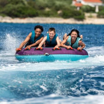Detailed Close-Up Of The Heavy-Duty Marine Grade Materials And Construction Of The Jobe Sports Droplet 3 Towable Tube Towable Inflatable