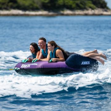 Crew Demonstrating The Compact Footprint And Easy Storage Of The Jobe Sports Scout 3 Towable Tube Towable Inflatable