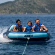 Detailed Close-Up Of The Heavy-Duty Marine Grade Materials And Construction Of The Jobe Sports Proton 3 Towable Tube Towable Inflatable