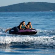 Yacht Crews Quickly And Easily Deploying The Premium Scout 2 Towable Tube Towable Inflatable From The Swim Platform