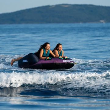 Yacht Crews Quickly And Easily Deploying The Premium Scout 2 Towable Tube Towable Inflatable From The Swim Platform