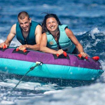 Detailed Close-Up Of The Heavy-Duty Marine Grade Materials And Construction Of The Jobe Sports Droplet 2 Towable Tube Towable Inflatable