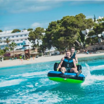 The Jobe Sports Swath 2 Towable Tube Towable Inflatable Arranged On A Superyacht Beach Club Platform