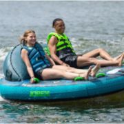 The Jobe Sports Compound 2 Towable Tube Towable Inflatable Arranged On A Superyacht Beach Club Platform