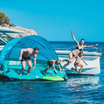 Guests Enjoying The Jobe Sports Retreat On The Ocean, An Impressive 10.2 Square Meters Of Private Floating Space For Guests. Super-Easy To Climb Into. Fast Deployment. 3 Year Warranty.