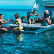 Yacht Crews Quickly And Easily Deploying The Premium Chair Towel Midnight Blue Lounger From The Swim Platform