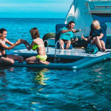 Yacht Crews Quickly And Easily Deploying The Premium Chair Towel Midnight Blue Lounger From The Swim Platform