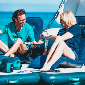 The Jobe Sports Chair Towel Midnight Blue Lounger Arranged On A Superyacht Beach Club Platform
