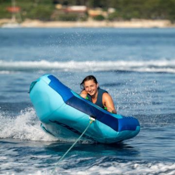 The Jobe Sports Airstream 1 Towable Tube Towable Inflatable Arranged On A Superyacht Beach Club Platform