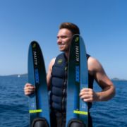 Crew Demonstrating The Compact Footprint And Easy Storage Of The Jobe Sports Allegre 67 Water Skis