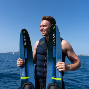 Crew Demonstrating The Compact Footprint And Easy Storage Of The Jobe Sports Allegre 67 Water Skis