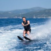 The Jobe Sports Allegre 67 Water Skis Arranged On A Superyacht Beach Club Platform