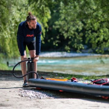 Crew Demonstrating The Compact Footprint And Easy Storage Of The Jobe Sports Triple Action Sup Pump