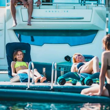 The Jobe Sports Core Infinity Lounger Bundle Arranged On A Superyacht Beach Club Platform