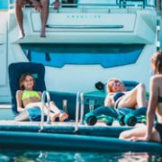 The Jobe Sports Core Infinity Lounger Bundle Arranged On A Superyacht Beach Club Platform