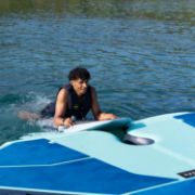 Guests Enjoying The Yacht Toys Oasis Collection Bermuda On The Ocean, Full Beach Club Deck Extender Package. Light And Easy To Set Up And Pack Away. Each Item Has Its Own Strong Pvc Storage Bag. Includes High-Capacity Rechargeable Pump.