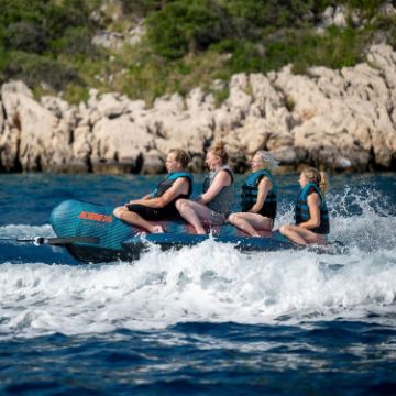 Detailed Close-Up Of The Heavy-Duty Marine Grade Materials And Construction Of The Jobe Sports Chaser Towable 4P Towable Inflatable