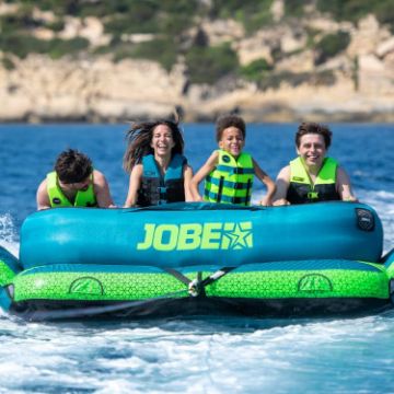 The Jobe Sports Binar Towable 4 Towable Tube Towable Inflatable Arranged On A Superyacht Beach Club Platform