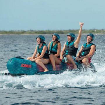 The Jobe Sports Chaser Towable 4P Towable Inflatable Arranged On A Superyacht Beach Club Platform