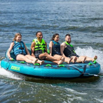 The Jobe Sports Compound Towable 4P Towable Inflatable Arranged On A Superyacht Beach Club Platform