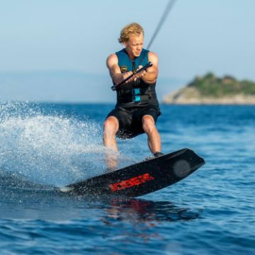 Crew Demonstrating The Compact Footprint And Easy Storage Of The Yacht Toys Core Logo Wakeboard Bundle