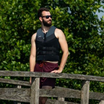 The Jobe Sports Unisex Neoprene Vest Buoyancy Aid Arranged On A Superyacht Beach Club Platform